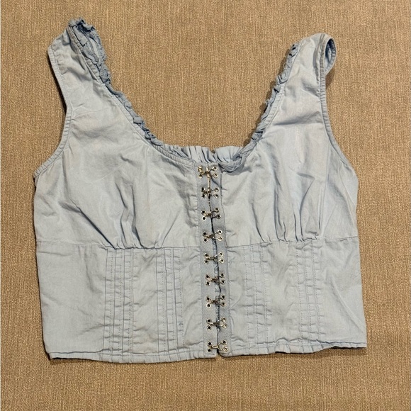 Japna Steel Blue Hook-Front Blouse - Picture 2 of 7